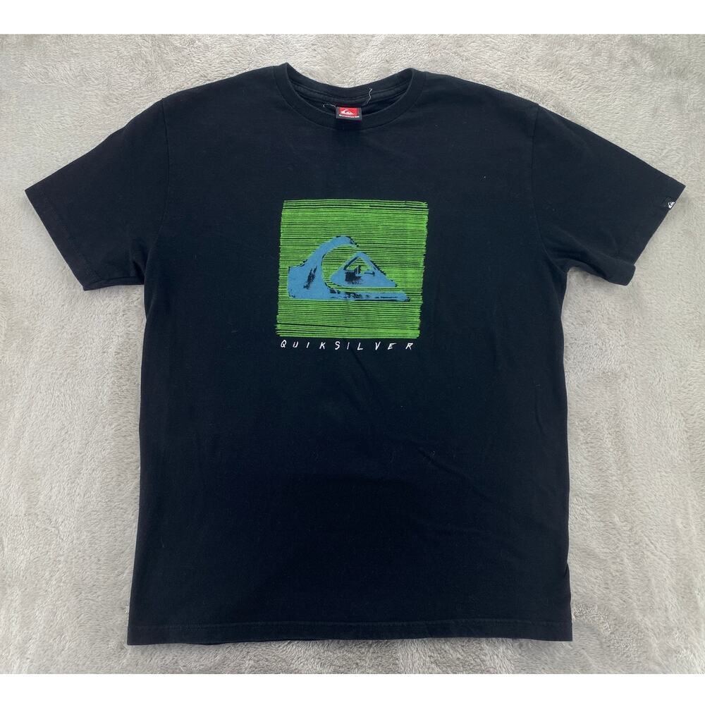 Quiksilver Black Graphic Logo T Shirt Men's Large Surf Skate Cotton Short Sleeve - Picture 2 of 6